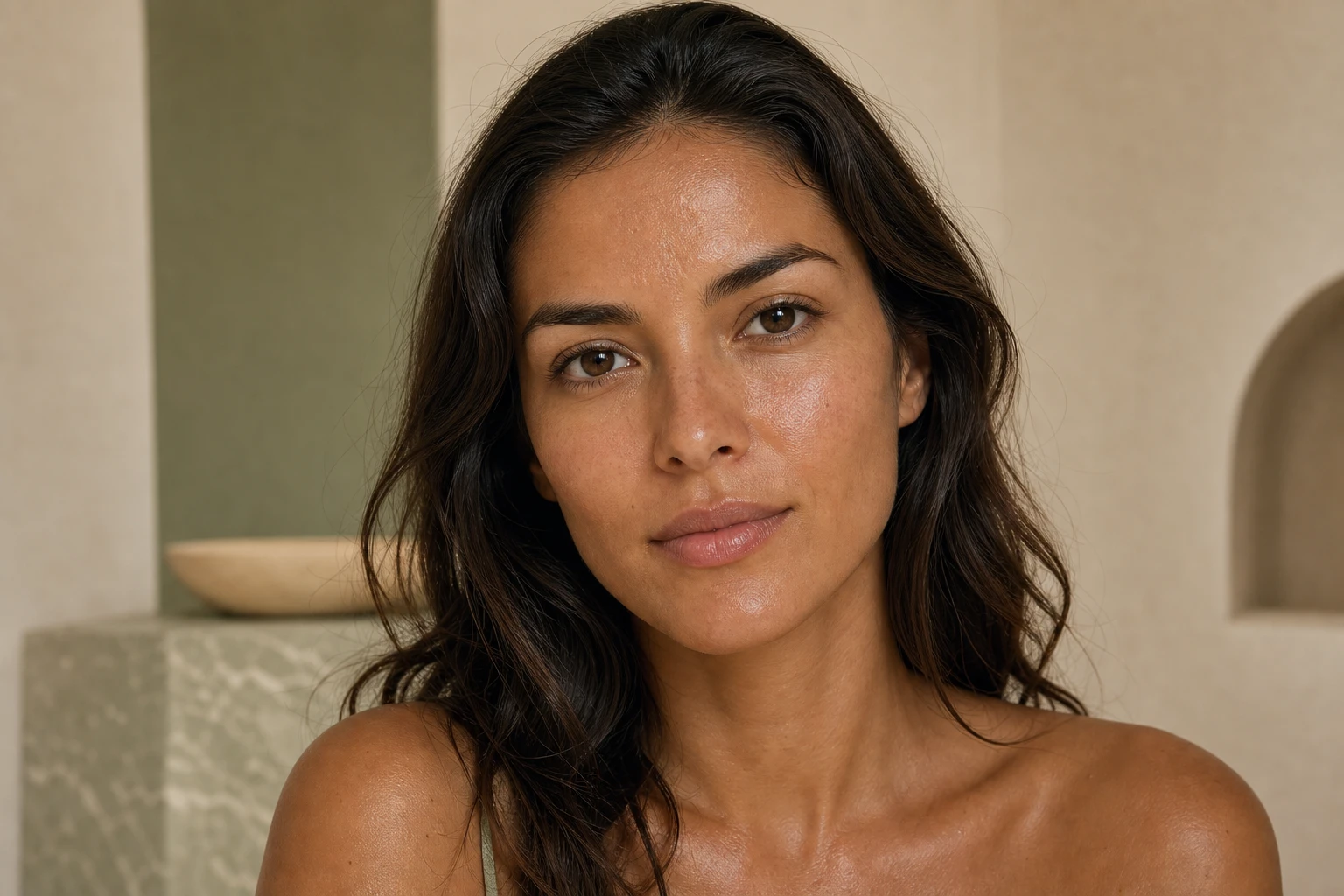 Close portrait showing naturally hydrated skin in soft daylight