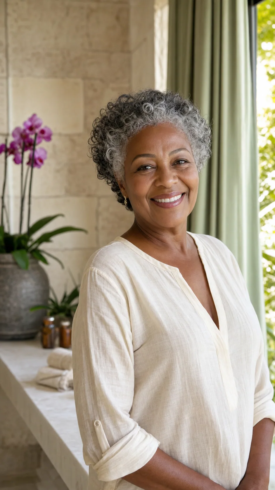Confident mature woman with naturally luminous skin