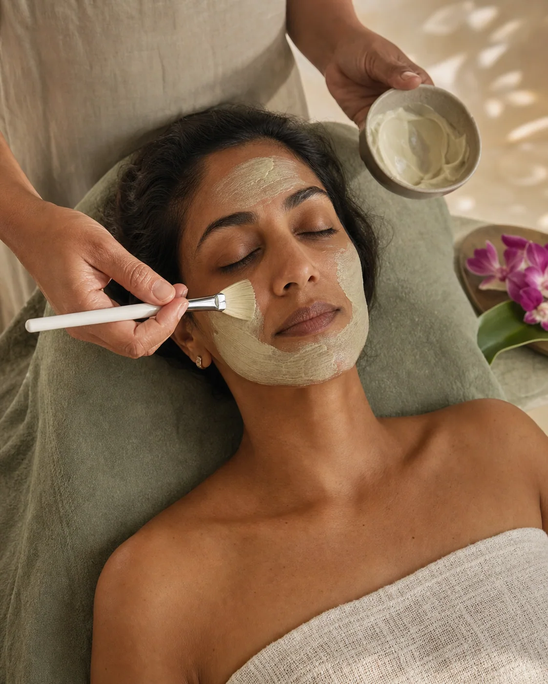Client receiving a calming professional masque facial