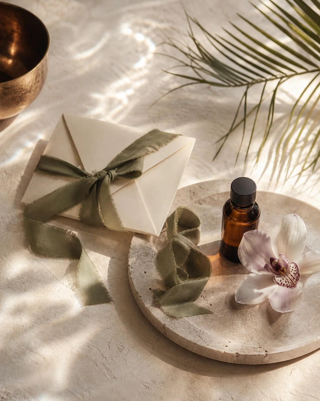 Seasonal treatment presentation with an orchid in warm Cayman light