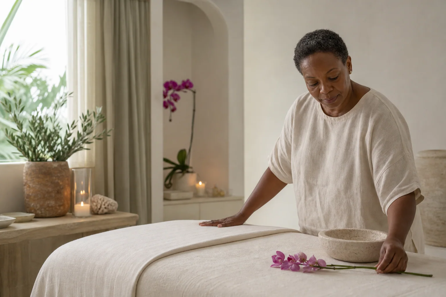Diwa skin therapist preparing for a personalized consultation