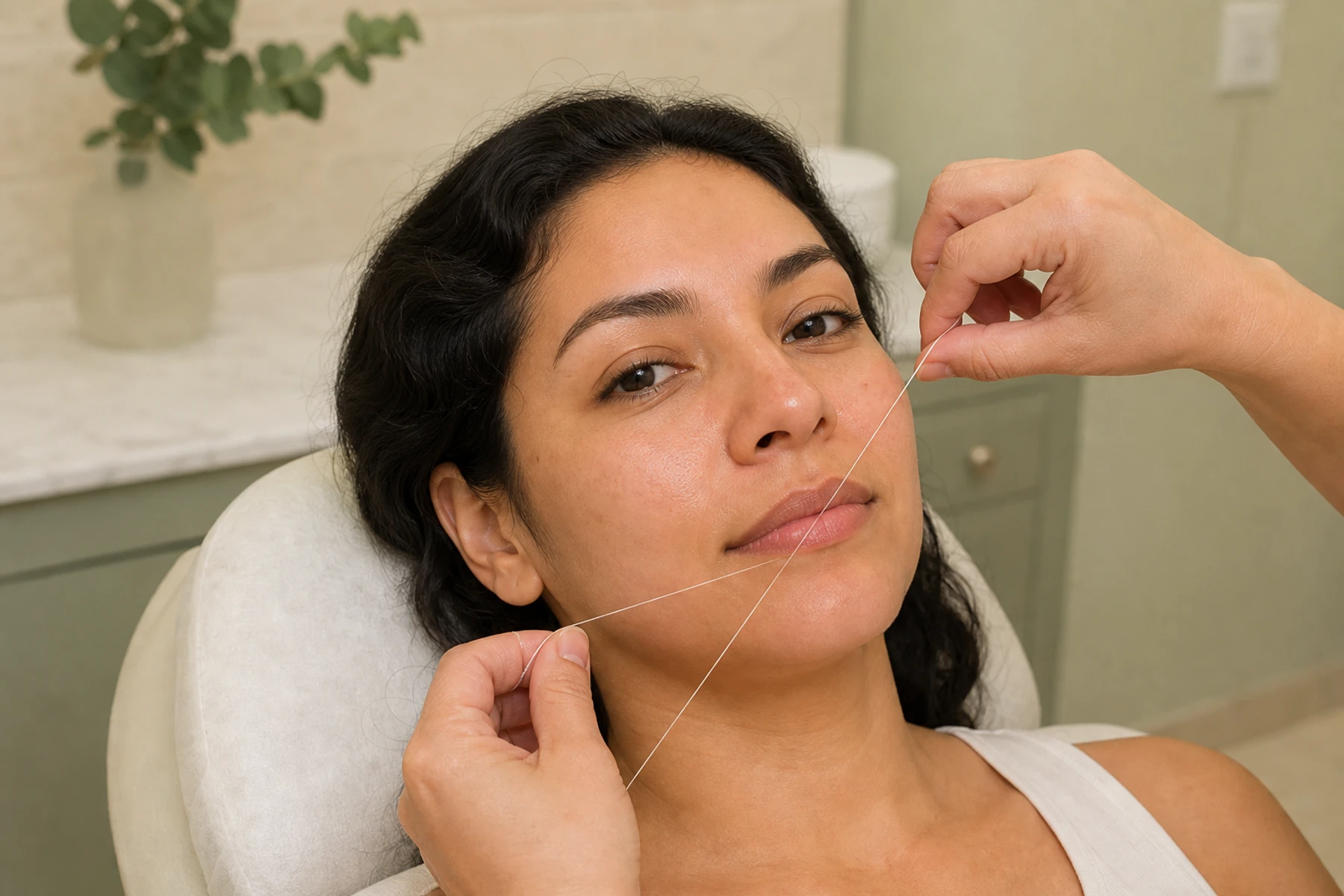 Professional facial threading treatment imagery for Full Face Threading